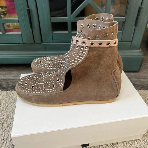 Isabel Marant Morley Taupe Suede Studded Moccasins Ankle Boots 38 / 8 - Picture 9 of 13